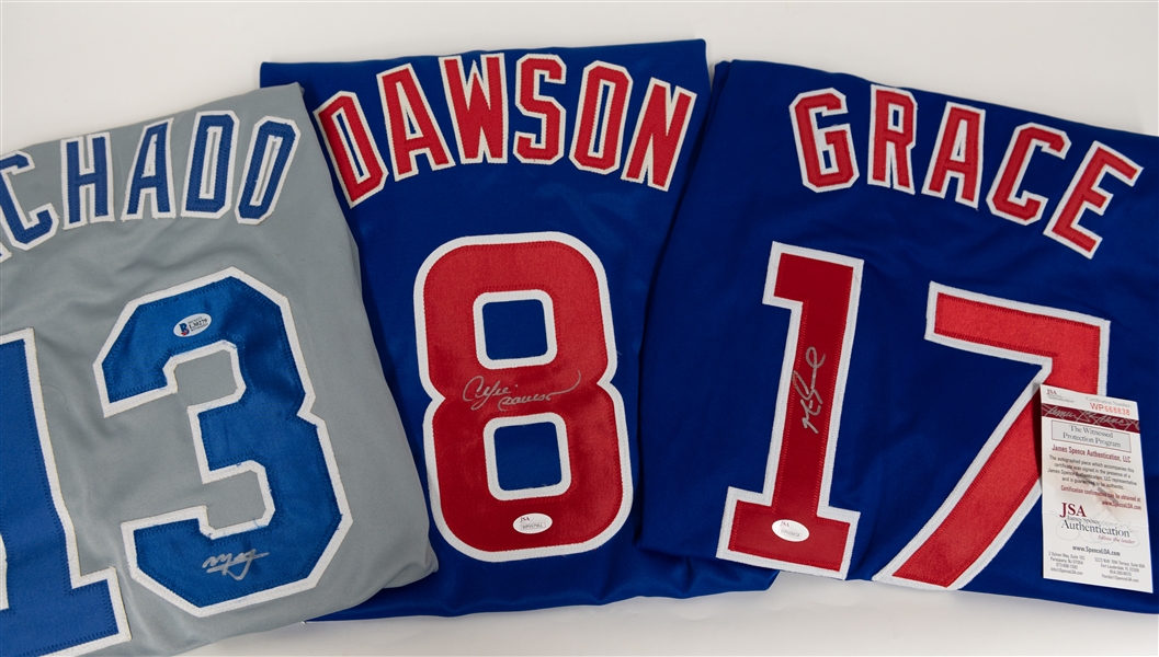 Lot of (3) Autographed Baseball Jerseys w. Andre Dawson, Mark Grace, Manny Machado - JSA & BAS