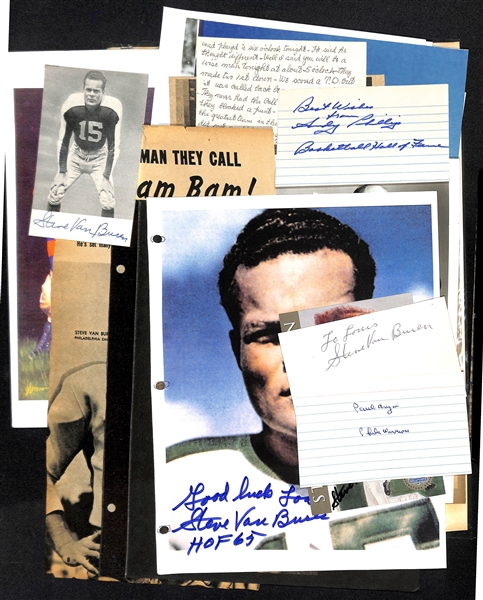 Lot of (16) Mostly Philadelphia Eagles Autographed Cuts, Photos, and Index Cards w. Van Buren and Bednarik (JSA Auction Letter)