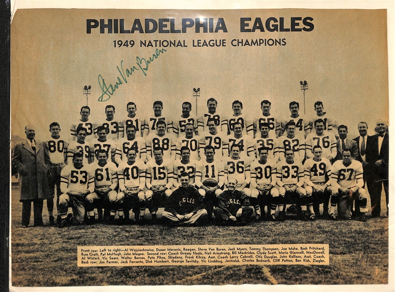 Lot of (16) Mostly Philadelphia Eagles Autographed Cuts, Photos, and Index Cards w. Van Buren and Bednarik (JSA Auction Letter)