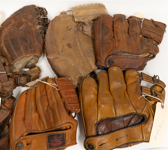 Lot of (7) Vintage Baseball Gloves Circa 1930s-1950s w. Don Hoak Fieldrite, Mcgregor Harry Perkowski, Olympian Bobby Doerr and Others