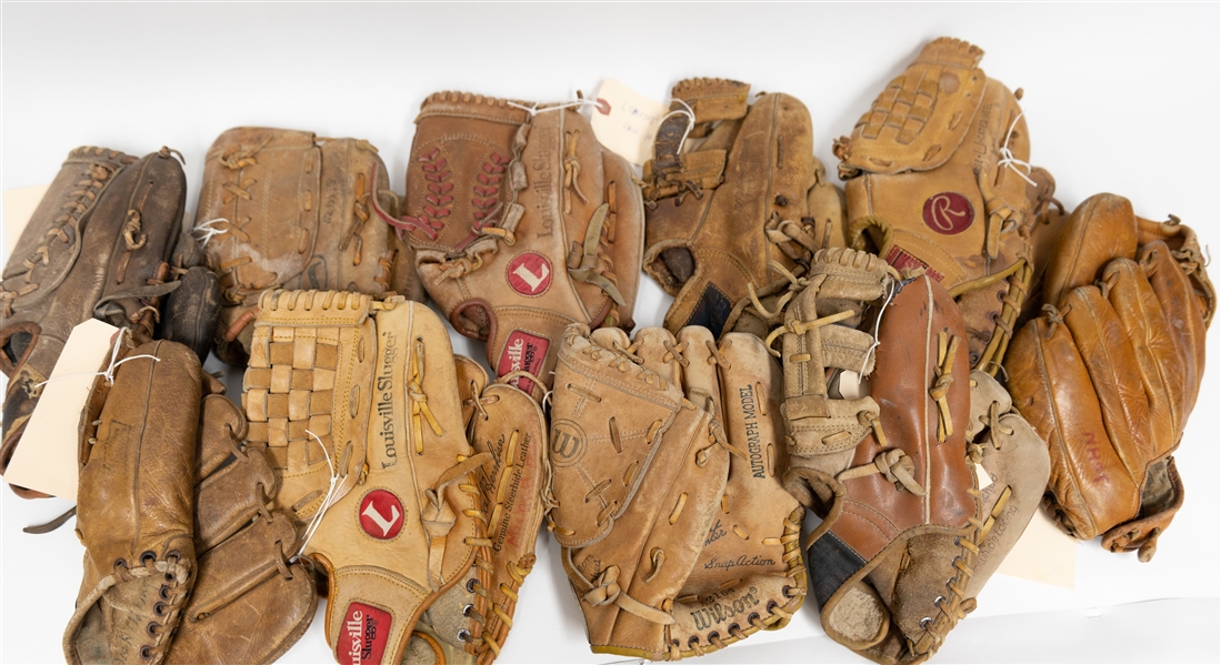 Lot of (10) Vintage Baseball Gloves Circa 1960s-1980s w. Spalding Nolan Ryan, Wilson Jim Catfish Hunter, and Others