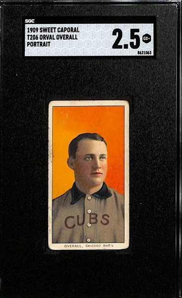 1909 T206 Orval Overall Tobacco Card (Chicago Cubs - Portrait) Graded SGC 2.5 (Sweet Caporal 150 Subjects, Factory 30)