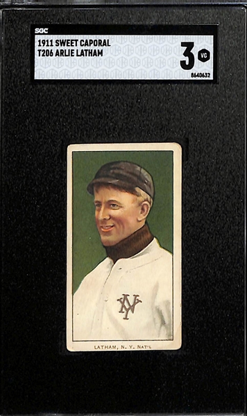 1911 T206 Arlie Latham Tobacco Card (New York Giants) Graded SGC 3 (Sweet Caporal 350-460 Subjects, Factory 30)