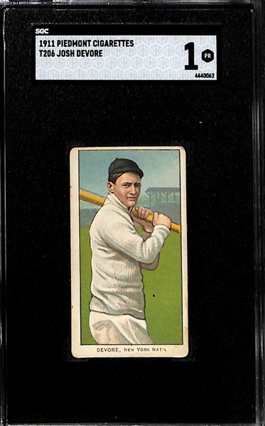 Lot of 2 T206 1909-11 Tobacco Cards - Heinie Wagner (Bat on Left Shoulder - Boston Red Sox) SGC 1 & Josh Devore (NY Giants) SGC 1