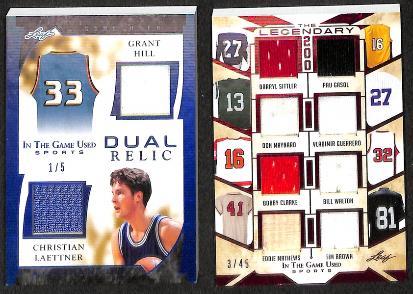 Lot of (6) Leaf ITG Mostly Basketball Relic Cards w. Time Worn 2 Patrick Ewing/David Robinson #d 8/40, Six Shooters Drexler/Mullin/Horry/Mashburn/Marion/Hornicek #d /35 and More  