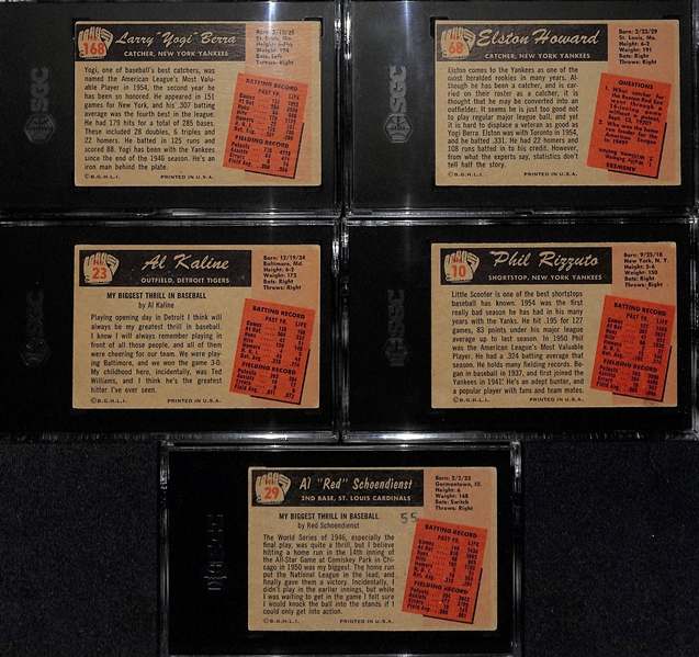 (5) Graded 1955 Bowman Cards - Berra, (SGC 5) , E. Howard (SGC 5), Kaline (SGC 4), Rizzuto (SGC 4), Schoendienst (SGC 1.5)