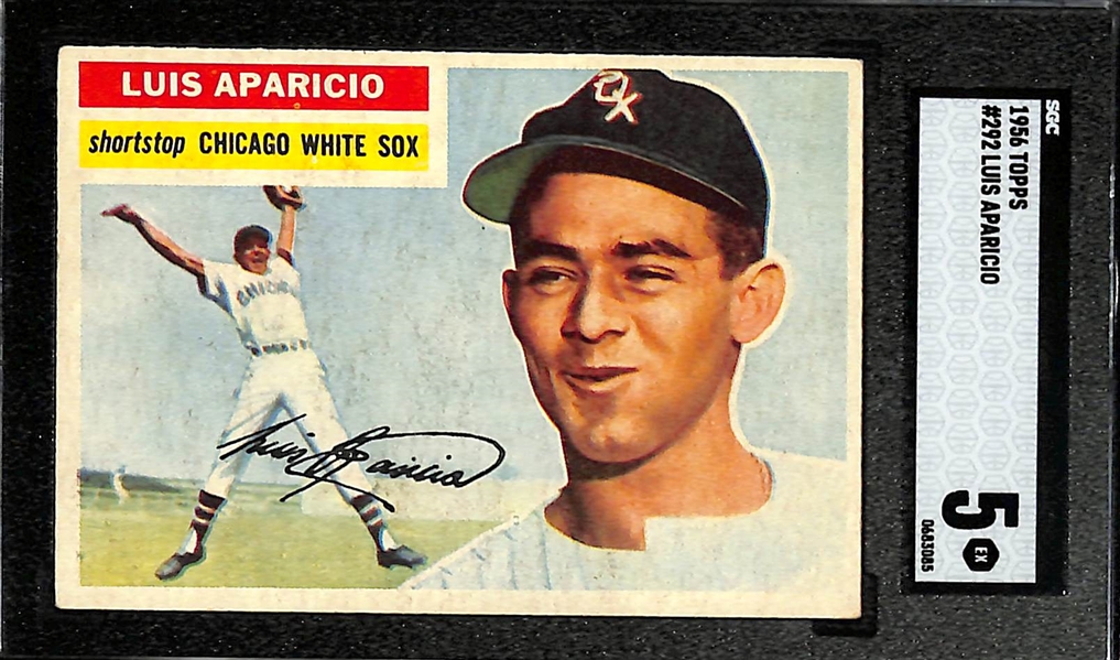 (2) Graded 1956 Topps Cards - Luis Aparicio Rookie #292 (SGC 5) & Warren Spahn #10 (SGC 1.5)