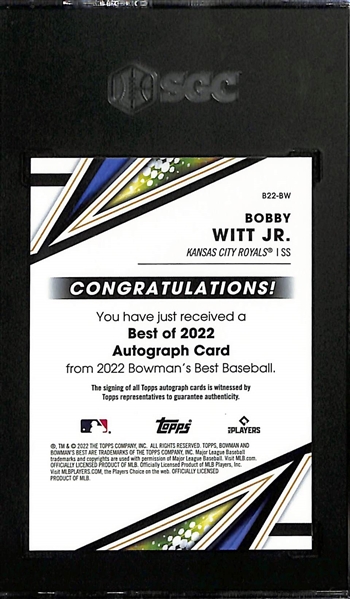 2022 Bowman's Best Bobby Witt Jr. Gold Refractor Best of 22' Autograph #d 3/50 Graded SGC 9.5/10