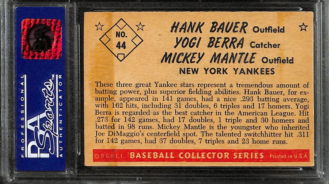 1953 Bowman Color Mickey Mantle, Yogi Berra, Hank Bauer #44 Graded PSA 6 EX-MT