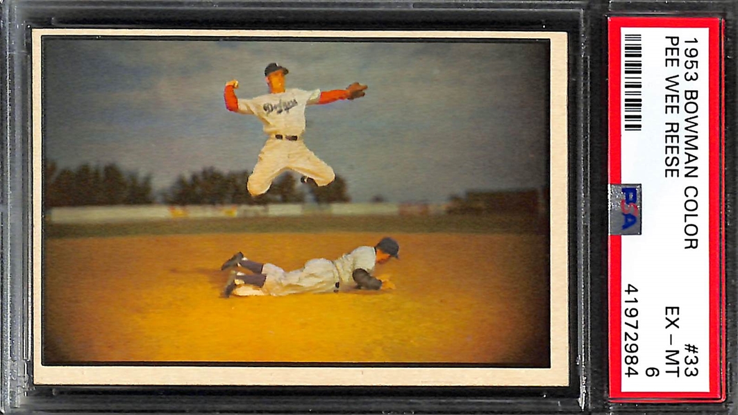1953 Bowman Color Pee Wee Reese #33 (Iconic In-Action Card) Graded PSA 6 EX-MT