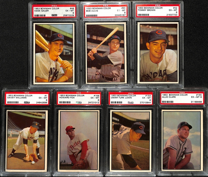 (13) 1953 Bowman Color Cards (All Graded PSA 6) w. Campanella (#46), Slaughter (#81), Erskine (#12), Reynolds (#68), Vernon (#159), Davey Williams (#1), +