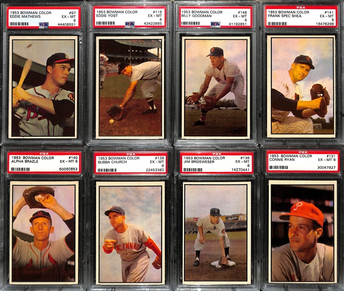 (15) 1953 Bowman Color Cards (All Graded PSA 6) w. Eddie Mathews (#97), Yost (#116), +
