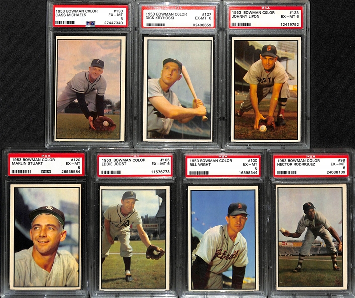 (15) 1953 Bowman Color Cards (All Graded PSA 6) w. Eddie Mathews (#97), Yost (#116), +