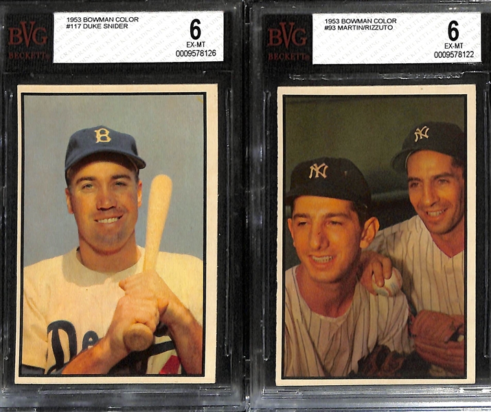 (16) 1953 Bowman Color Cards (All Graded BVG 6) w. Duke Snider (#117), Rizzuto/Martin (#93), +