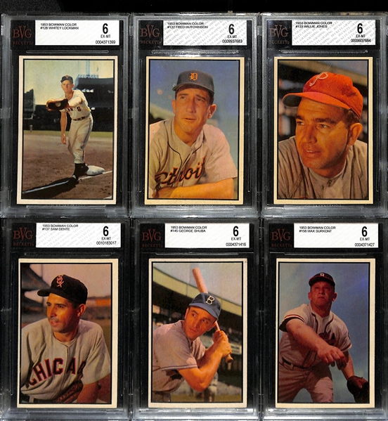 (16) 1953 Bowman Color Cards (All Graded BVG 6) w. Duke Snider (#117), Rizzuto/Martin (#93), +