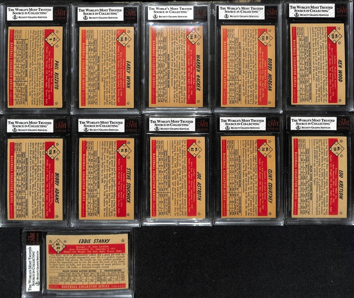(11) 1953 Bowman Color Cards (All Graded BVG 7) w. Rizzuto (#9), Wynn (#146), +