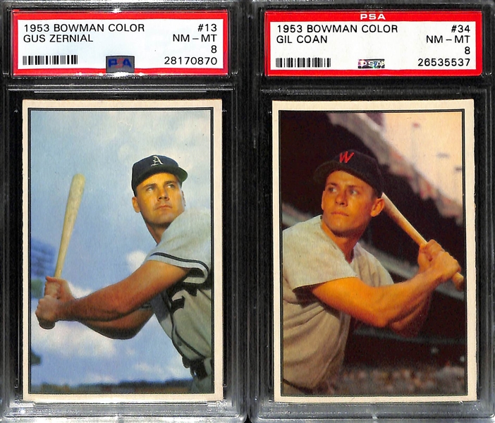 (20) 1953 Bowman Color Cards (All Graded PSA 8) w. Shantz (#11), Dykes (#31), Zernial (#13), +