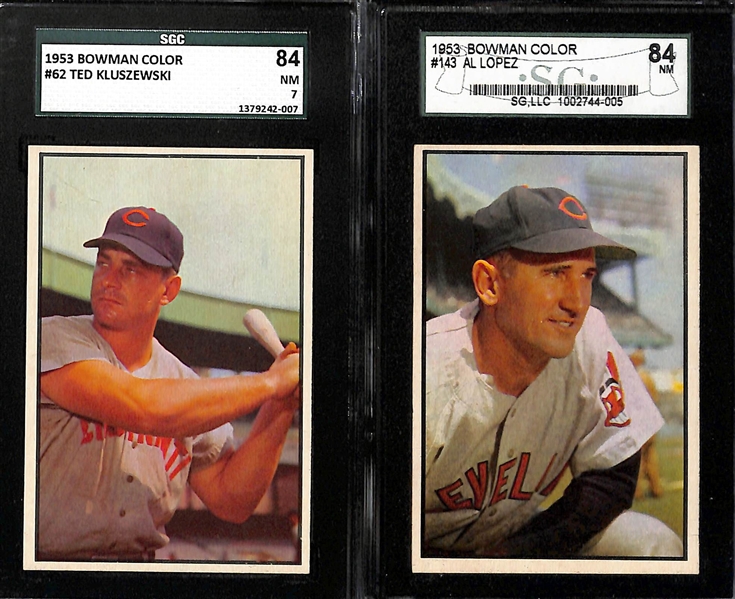 (12) 1953 Bowman Color Cards (All Graded Between 6 and 7.5) w. Hodges (SGC 6), Doby (PSA 7 OC), Kluszewski (SGC 7), Lopez (7), +