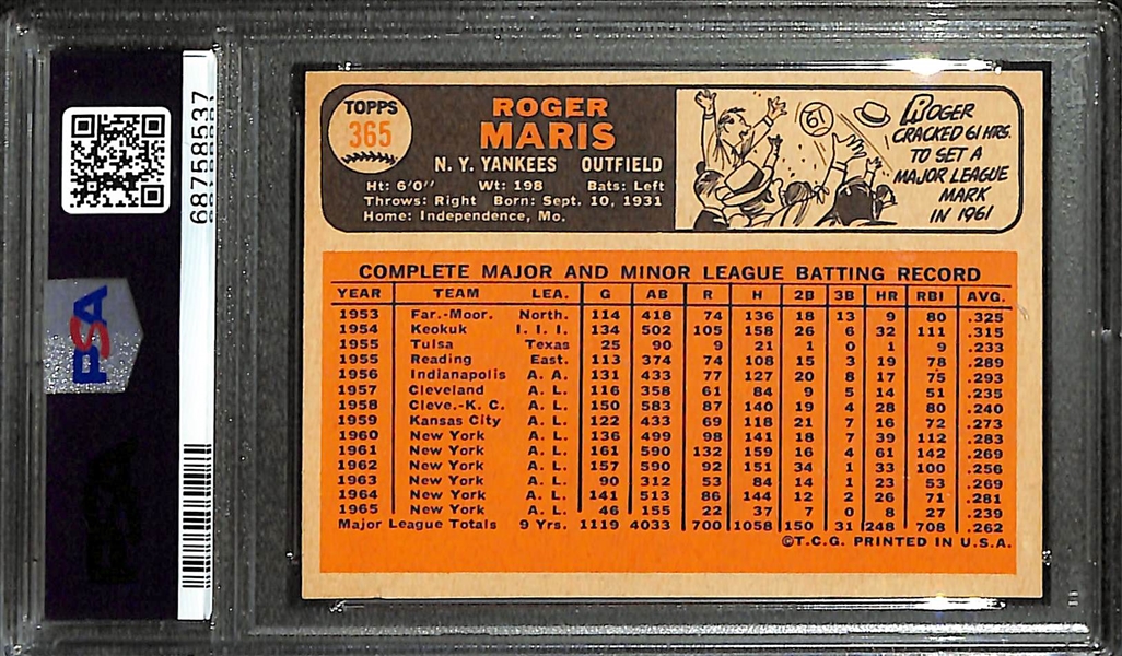 Signed 1966 Topps Roger Maris #365 (PSA/DNA Card Grade 5 Auto Grade 8)