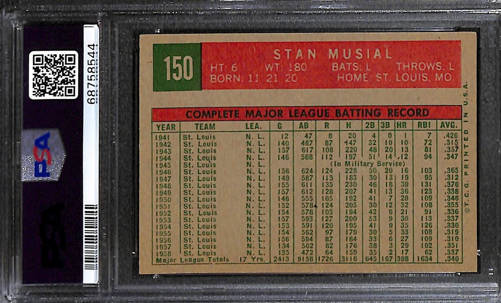 High-Grade Signed 1959 Topps Stan Musial (PSA/DNA Card Grade 8, Auto Grade 9)
