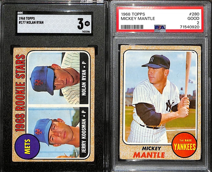 1968 Topps Baseball Complete Set (All 598 Cards) w. PSA 2 Mickey Mantle & SGC 3 Nolan Ryan Rookie!