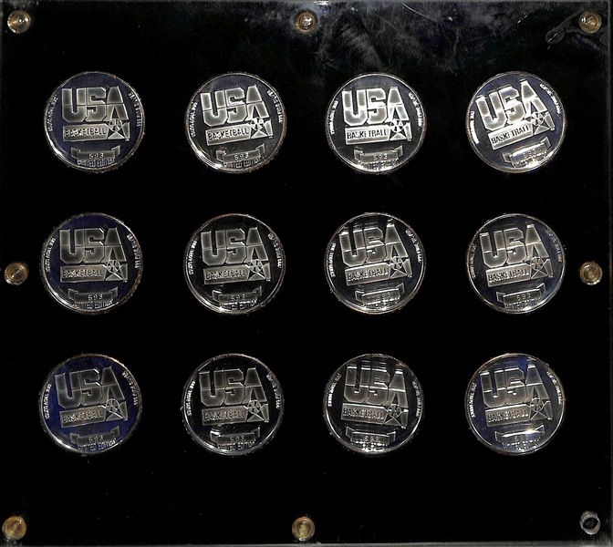 1992 USA Basketball Dream Team 12 1 Ounce Silver Coin Set Each Coin #d 539/100 w. Jordan, Bird, Barkley, Malone, Robinson and Others