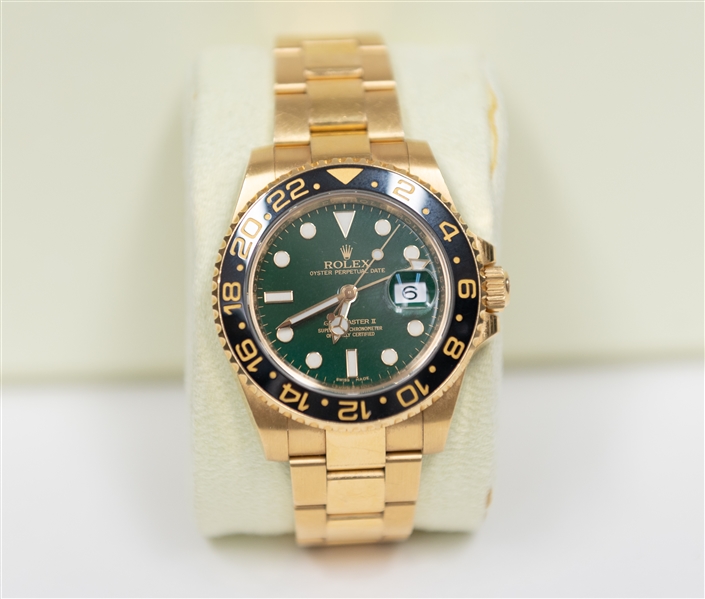 Rolex GMT-Master II 18K Gold Watch w. RARE Green Face - Arnold Palmer's Promotional Style of Rolex