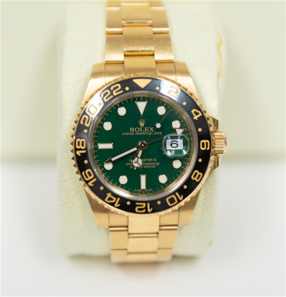 Rolex GMT-Master II 18K Gold Watch w. RARE Green Face - Arnold Palmer's Promotional Style of Rolex