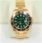Rolex GMT-Master II 18K Gold Watch w. RARE Green Face - Arnold Palmers Promotional Style of Rolex