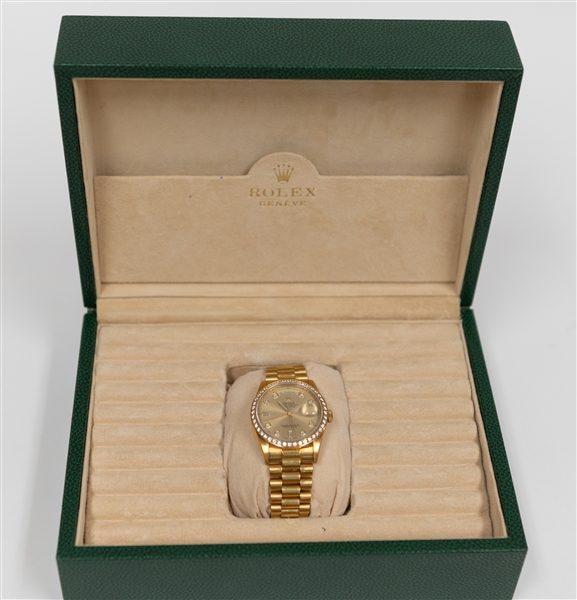 Rolex 18K Yellow Gold Day Date 36 mm Watch w. After Market 44 Diamond Bezel