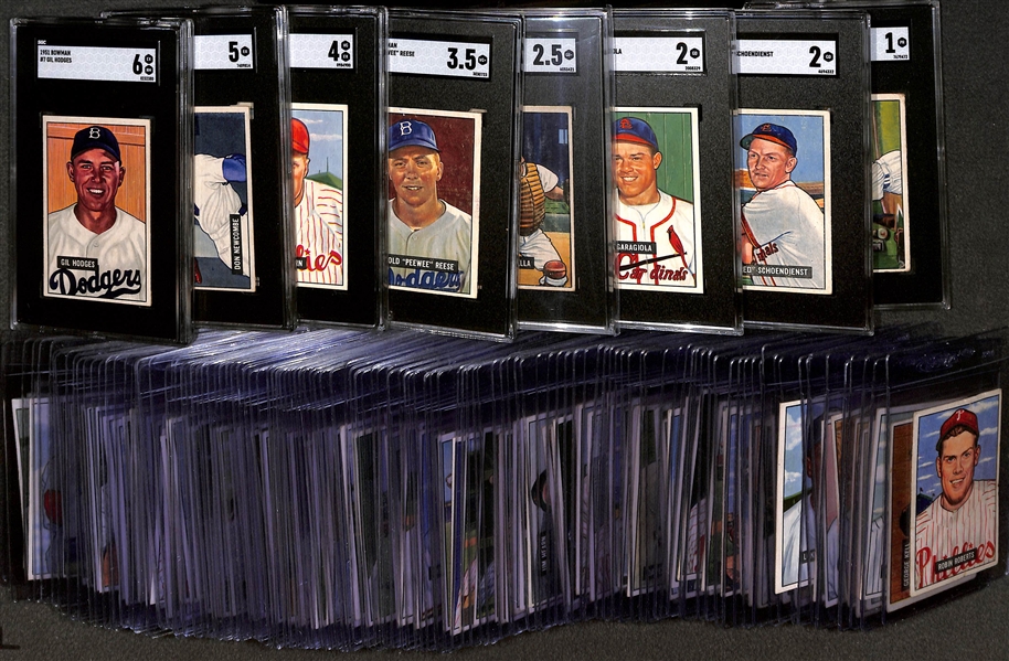 Lot of (125) 1951 Bowman Baseball Cards w. (8) SGC Graded Cards Inc. Gil Hodges SGC 6 & Campanella SGC 2.5