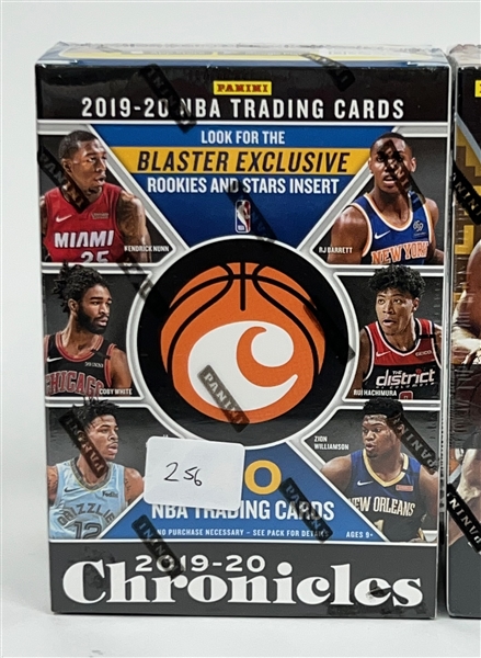 Lot of (4) Basketball Blaster Boxes including 2020-21 Panini Prizm, 2020 Panini Prizm Draft Picks, 2019-20 Panini Mosaic, and 2019-2020 Chronicles 