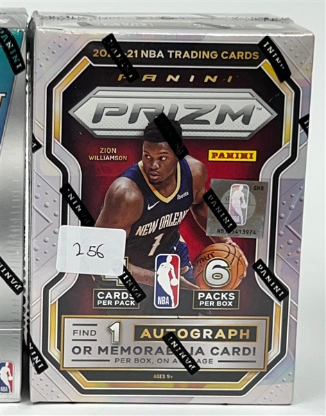 Lot of (4) Basketball Blaster Boxes including 2020-21 Panini Prizm, 2020 Panini Prizm Draft Picks, 2019-20 Panini Mosaic, and 2019-2020 Chronicles 