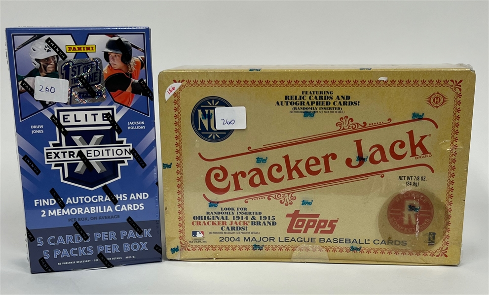 Lot of (2) Baseball Hobby Boxes Inc. 2022 Panini Elite Extra Edition Baseball First Off the Line and 2004 Topps Cracker Jack Baseball 