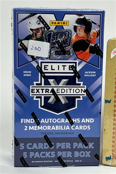 Lot of (2) Baseball Hobby Boxes Inc. 2022 Panini Elite Extra Edition Baseball First Off the Line and 2004 Topps Cracker Jack Baseball 