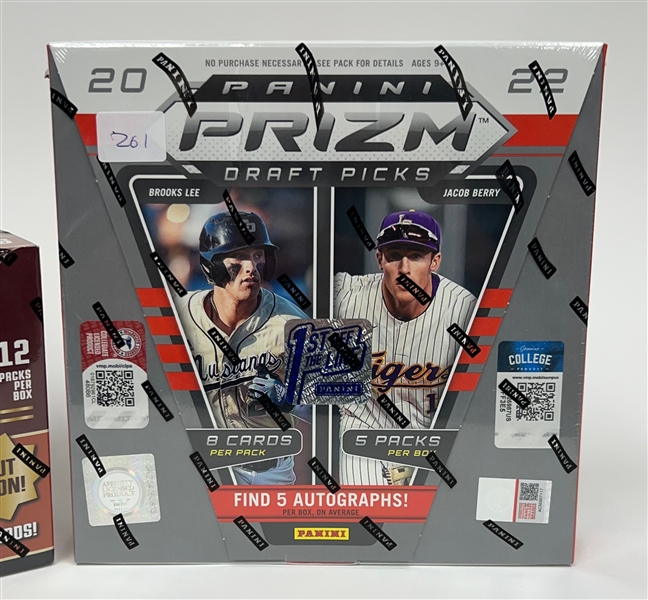 Lot of (2) First Off the Line Baseball Hobby Boxes including a 2022 Panini Capstone and 2022 Panini Prizm Draft Picks