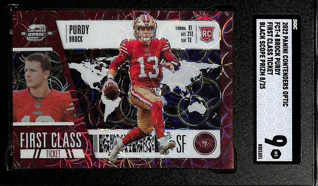 2022 Contenders Optic Brock Purdy First Class Ticket Black Scope RC #d /25 Graded SGC 9