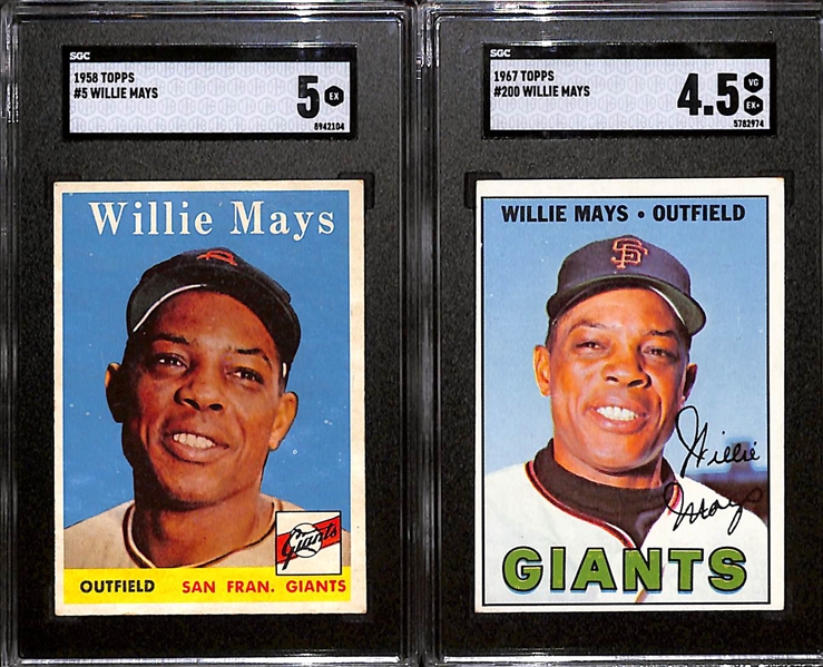 Lot of (2) Graded SGC Topps Willie Mays Baseball Cards Inc. 1958 (SGC 5), and 1967 (SGC 4.5) 