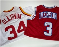 Lot of (2) Signed Basketball Jerseys Inc. Hakeem Olajuwon, and Allen Iverson (Both JSA Authenticated)