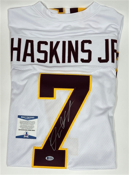 Lot of (4) Autographed Football Jerseys Inc. Dwayne Haskins, Donovan McNabb, and Devonta Smith (All Beckett Authenticated) 