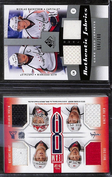 Lot of (18) Washington Capitals Jerseys Autographs and Rookies inc. (4) Alex Ovechkin Jersey Cards, 2014-15 SP Authentic Evgeny Kuznetsov Rookie Autograph, 2014-15 The Cup Andre Burakovsky Rookie...