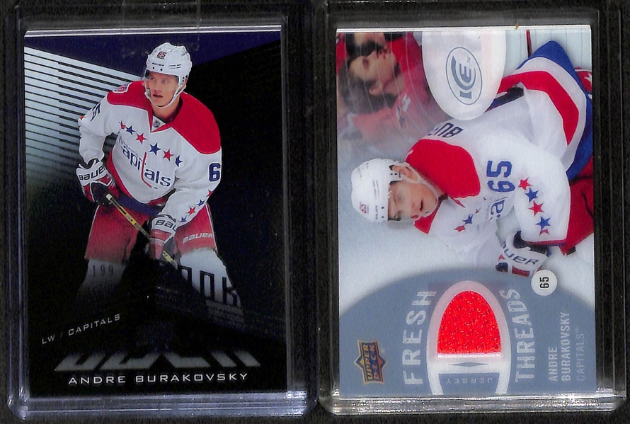 Lot of (18) Washington Capitals Jerseys Autographs and Rookies inc. (4) Alex Ovechkin Jersey Cards, 2014-15 SP Authentic Evgeny Kuznetsov Rookie Autograph, 2014-15 The Cup Andre Burakovsky Rookie...