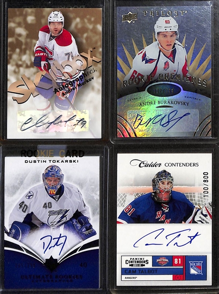 Lot of (24) Hockey Autographed Cards Inc. 2014-15 The Cup Evgeny Kuznetsov Rookie enshrinements (#/99), 2007-08 Ultimate Collection Nicklas Backstrom Rookie, 2013-14 Trilogy Petr Mrazek Rookie...