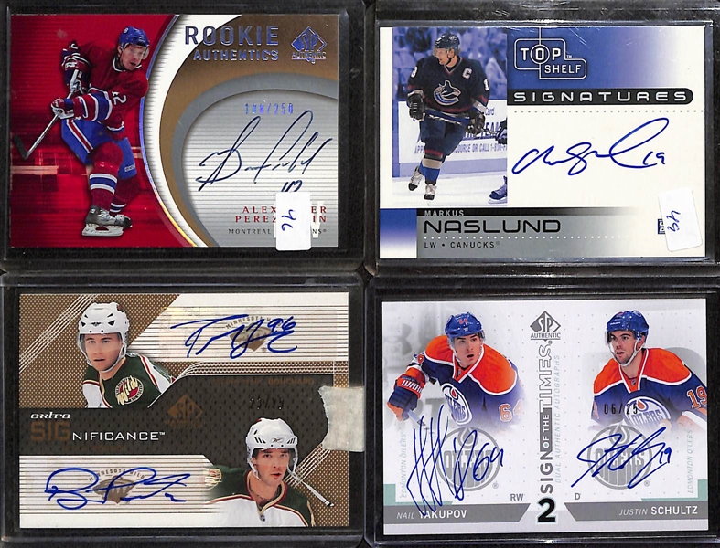 Lot of (24) Hockey Autographed Cards Inc. 2014-15 The Cup Evgeny Kuznetsov Rookie enshrinements (#/99), 2007-08 Ultimate Collection Nicklas Backstrom Rookie, 2013-14 Trilogy Petr Mrazek Rookie...