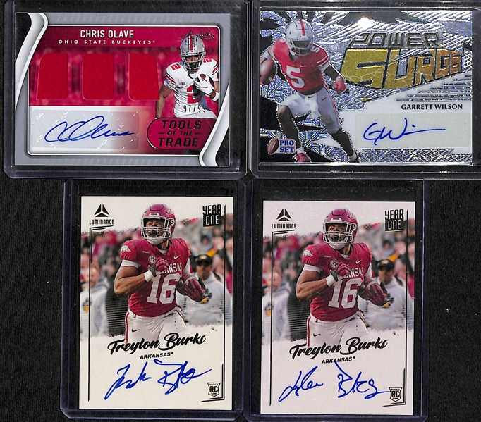 Lot of (15) Wide Receiver Autograph and Patch Rookie Cards inc. (2) Chris Olave Patch Autographs both (#/99), Garrett Wilson Autograph (#/25), (4) Treylon Burks Autographs and Patches, +