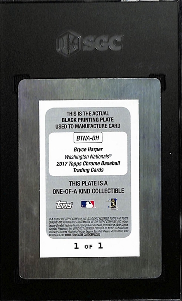 2017 Topps Chrome Bryce Harper Bowman Then & Now Autographed Black Printing Plate 1/1 Graded SGC 8 (10 Autograph Grade)