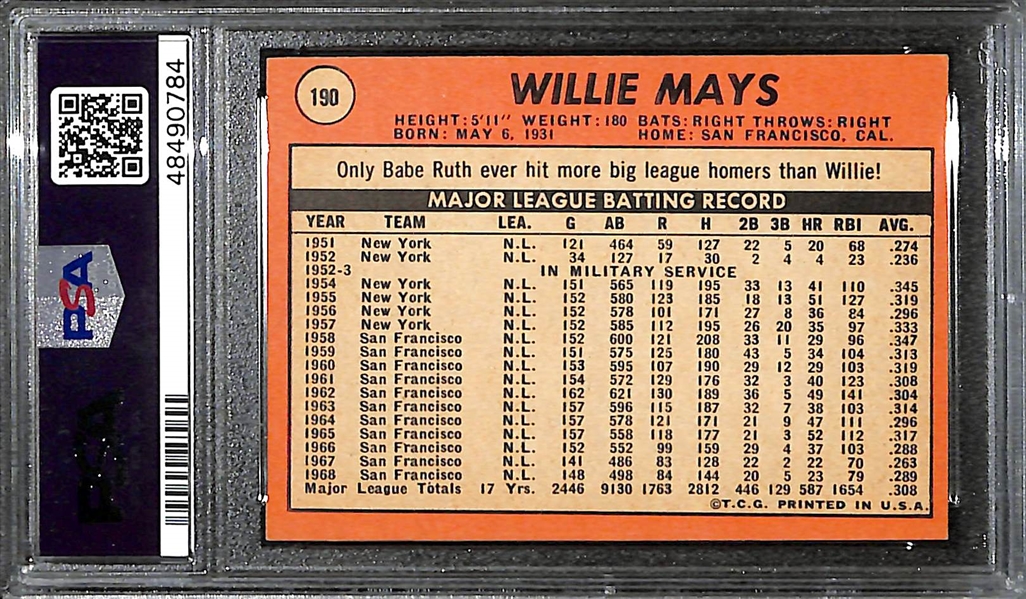 1969 Topps Willie Mays (HOF) #190 Card Graded PSA 6