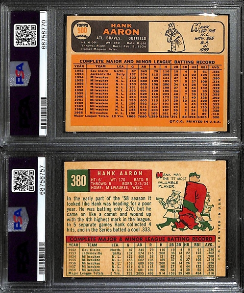 (2) Hank Aaron Graded Cards - 1959 Topps #380 (PSA 4) & 1966 Topps #500 (PSA 3)
