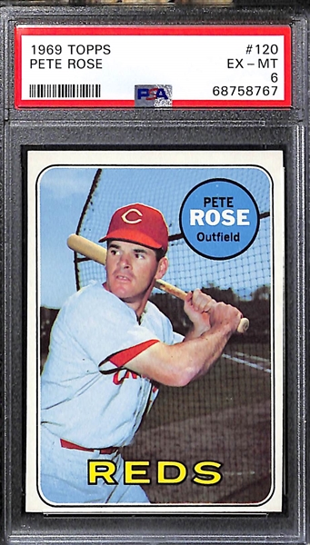 (3) Pete Rose Graded Cards - 1968 #230 (PSA 6), 1969 #120 (PSA 6), 1969 #424 All-Star (6)