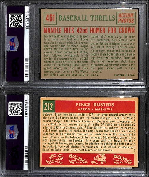 (2) Graded 1959 Topps Cards - #461 Mickey Mantle Hits 42nd Homer (PSA 5), #212 Hank Aaron Fence Busters (PSA 4)